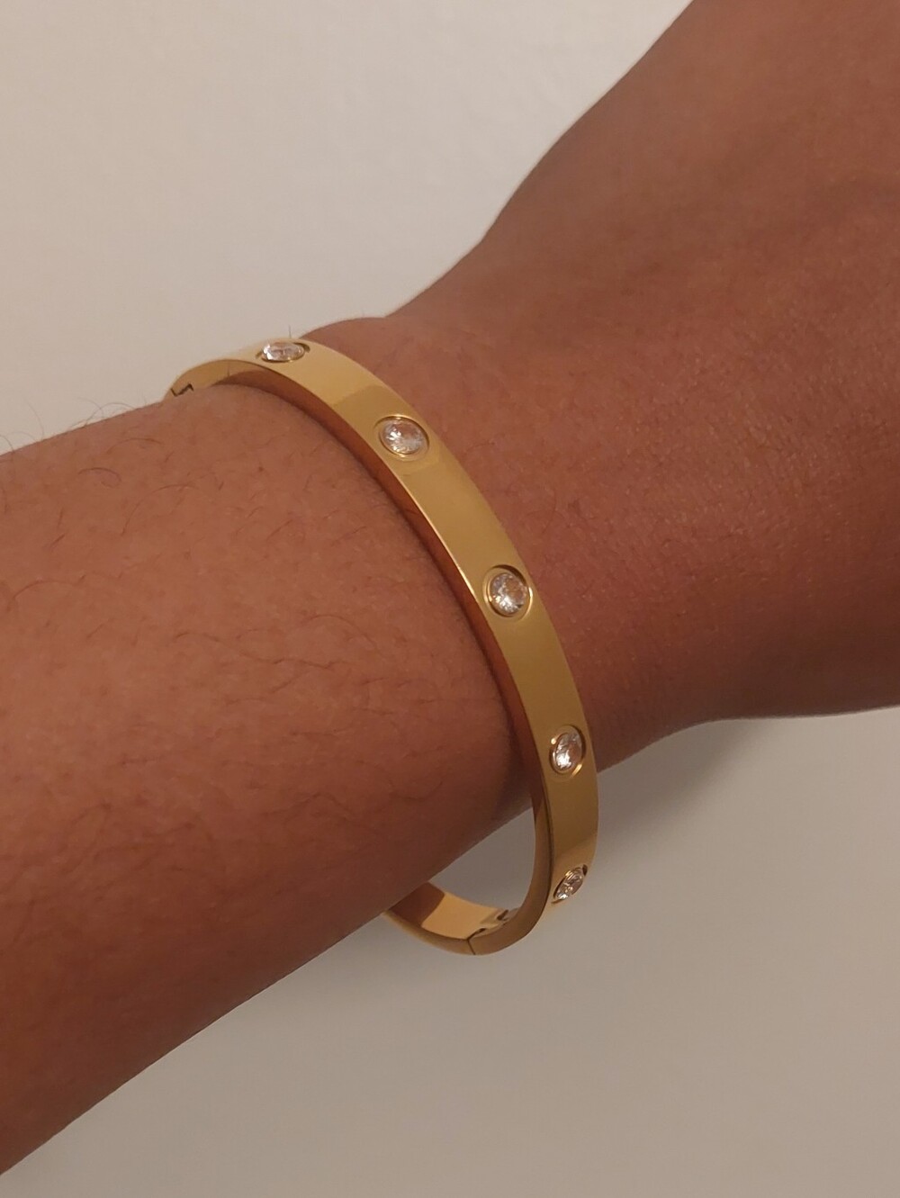 Gold Crystal Accent Hinged Bangle Bracelet
